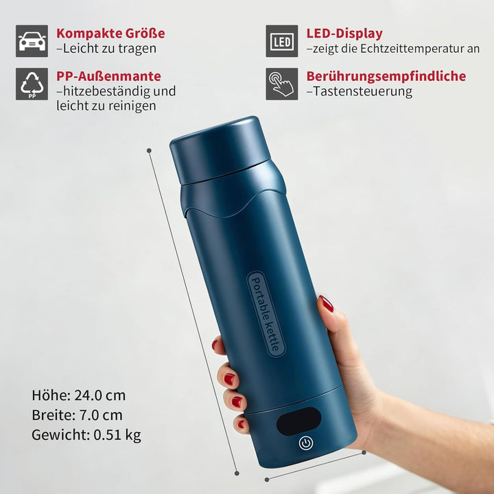 Elektrischer Reisewasserkocher mit 4 Temperaturstufen, 450ml Mini Wasserkocher aus 304 Edelstahl &amp; V