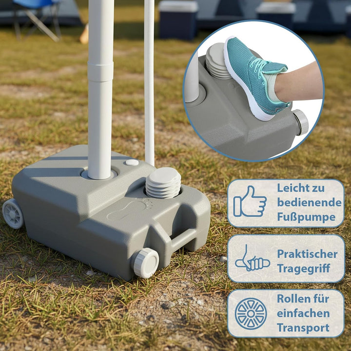 Montafox Mobiles Camping Waschbecken 21 L Frischwassertank - Waschstation mit Fusspumpe Seifenspende