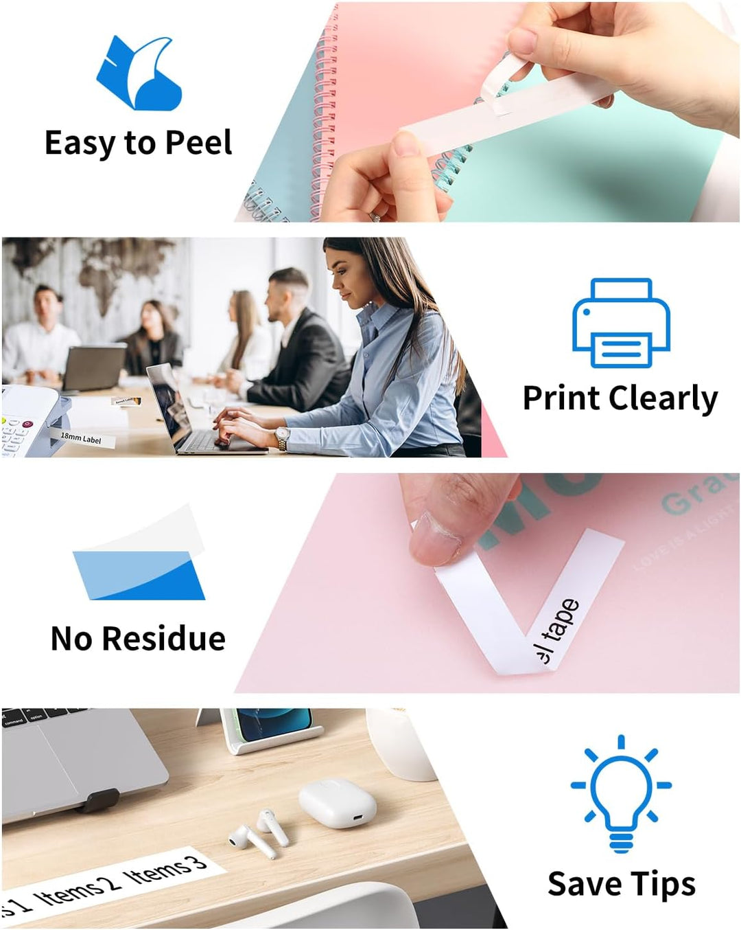 Upwinning Tz 241 D410 Bänder 18mm Kompatible mit Brother P-Touch Bänder 18 mm x 8 m, TZe-241 Tze241