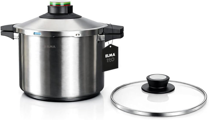 ELMA Prêst Schnellkochtopf 8 Liter, Ø 24 cm | 18/10 Edelstahl, Induktionsgeeigneter Kapselboden, 2 G