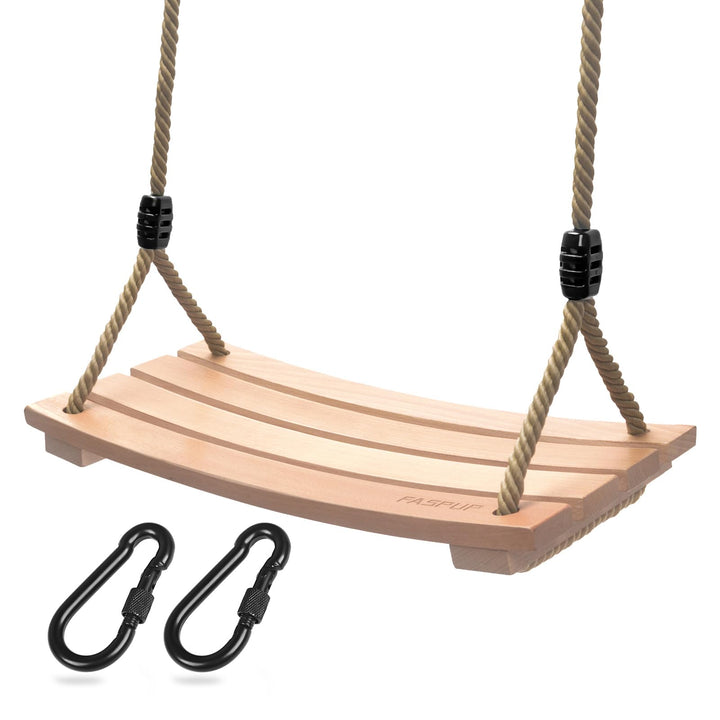 Holzschaukel Outdoor für Erwachsene Kinder, Schaukelsitz Holz mit Verstellbarem Hanfseil Schaukel Ho