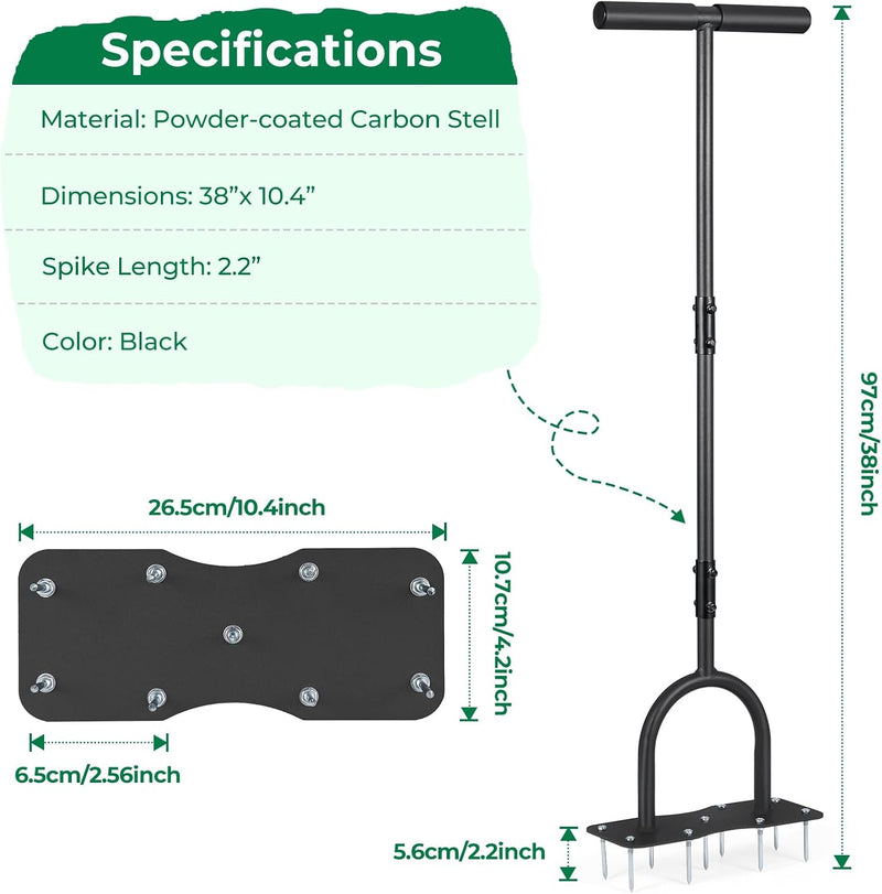 Ohuhu Rasenlüfter mit Spikes Aerifizierer für Rasen, Rasenlüfter Vertikutierer Rasenbelüfter für ver