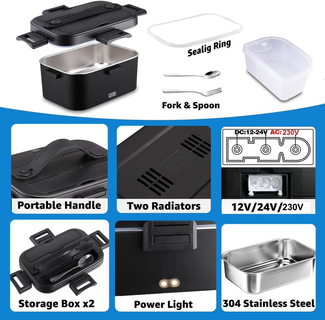 Kimfead Elektrische Lunchbox 75W 1,8L Edelstahl Entnehmbare Tragbarer brotdose 12V/24V/220V Insulate