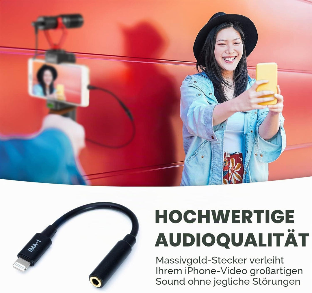 Movo IMA-1 3,5-mm-TRRS-Mikrofonadapterkabel auf Lightning-Anschluss-Dongle, kompatibel mit Apple iPh