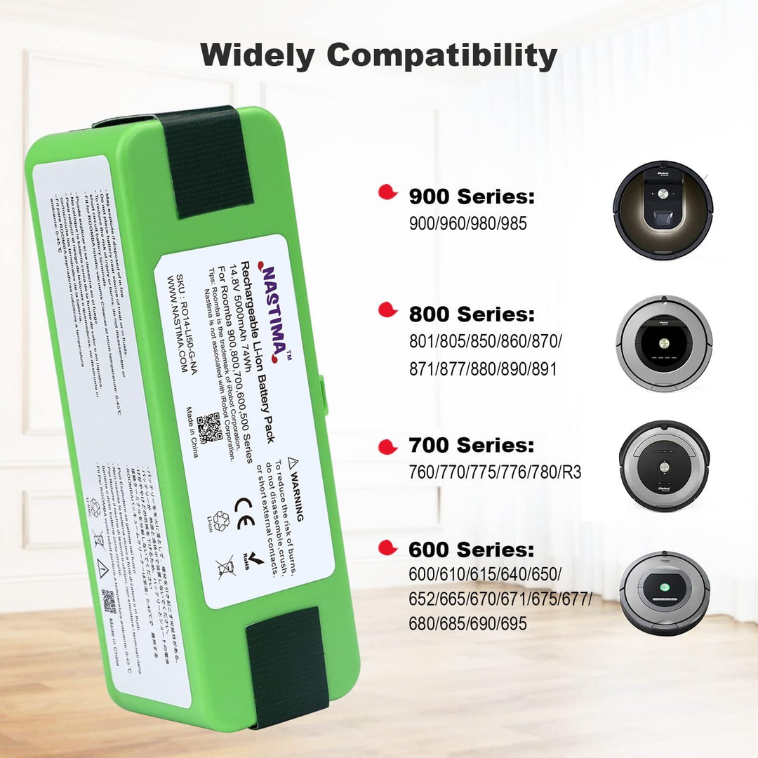 NASTIMA Xlife Lithium-Ionen-Akku, 14,4 V, 5200 mAh, kompatibel mit iRobot Roomba 985 980 966 960 895