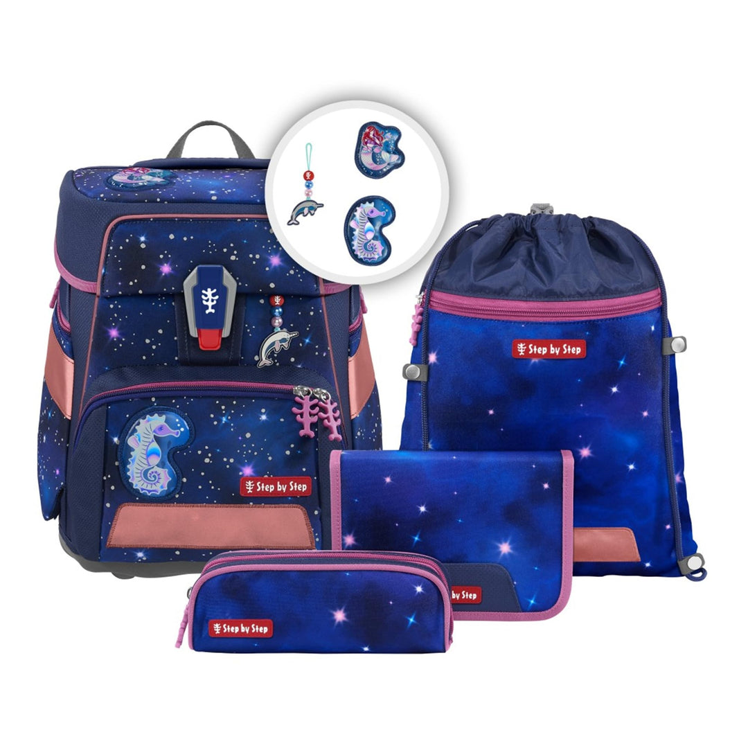 Step by Step Schulranzen-Set SPACE REFLECT „Star Seahorse Zoe“ 5-teilig, ergonomischer Tornister, Re