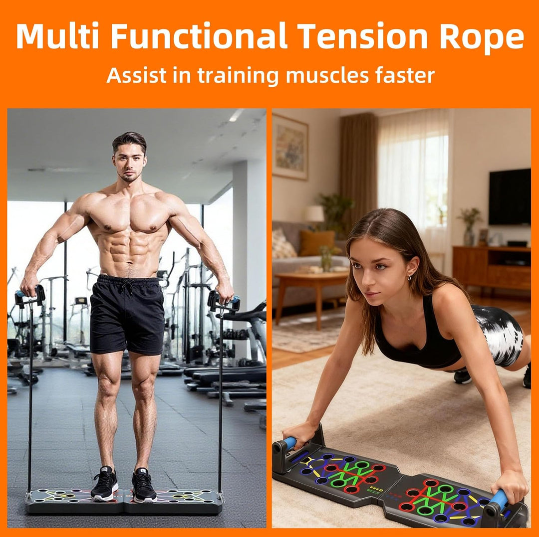 28-in-1 Faltbare Push Up Board mit Widerstandsseil, Multifunktional Liegestützbrett Zuhause Fitnessg