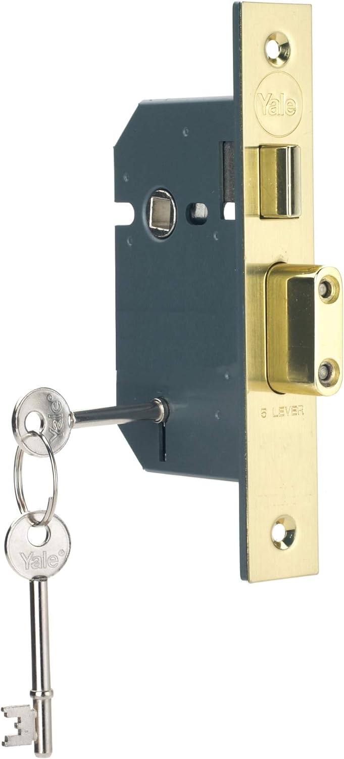 Yale Locks PM550PB65 5 Lever Mortice Sash Lock 64mm 2.5-inch - Polished Brass Finish Messing-finish