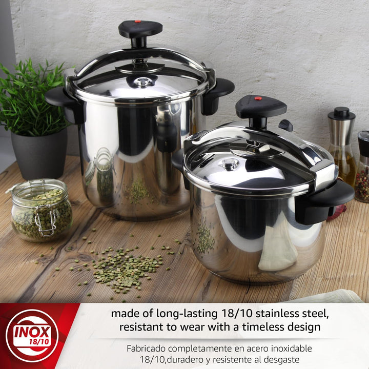 Magefesa Star Recta – Exklusives Set Traditioneller Schnellkochtopf 6L + Dämpfeinsatz + Rezeptbuch,