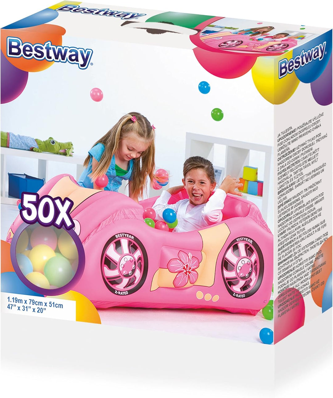 Bestway 52159B-03 - Bällebad Rennauto mit 50 Spielbällen, 119 x 79 x 51