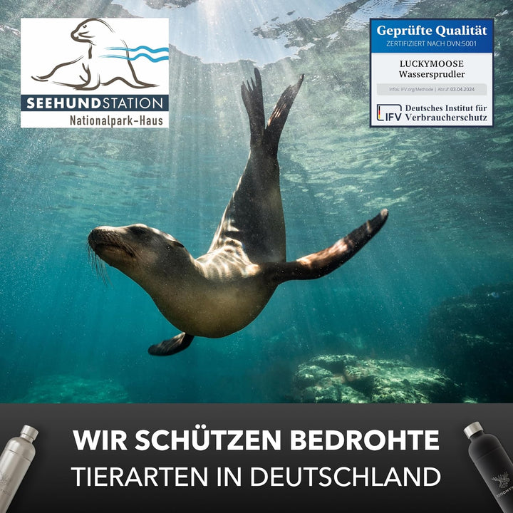 Luckymoose® Infinity Wassersprudler mit 2x 1,25L Edelstahlflaschen - Spart bis zu 25% CO2 dank Stopp