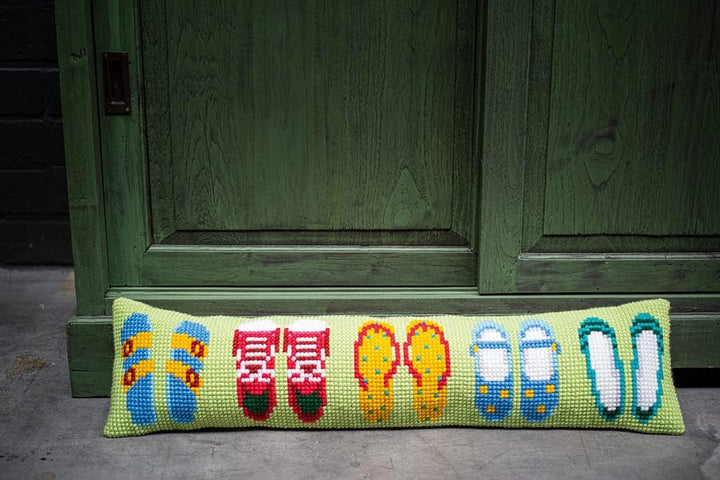 Vervaco PN-0188105 Zugluftstopper Kreuzstich Set vorgezeichnet, Baumwolle, Sommerschuhe, 80x20cm 80x