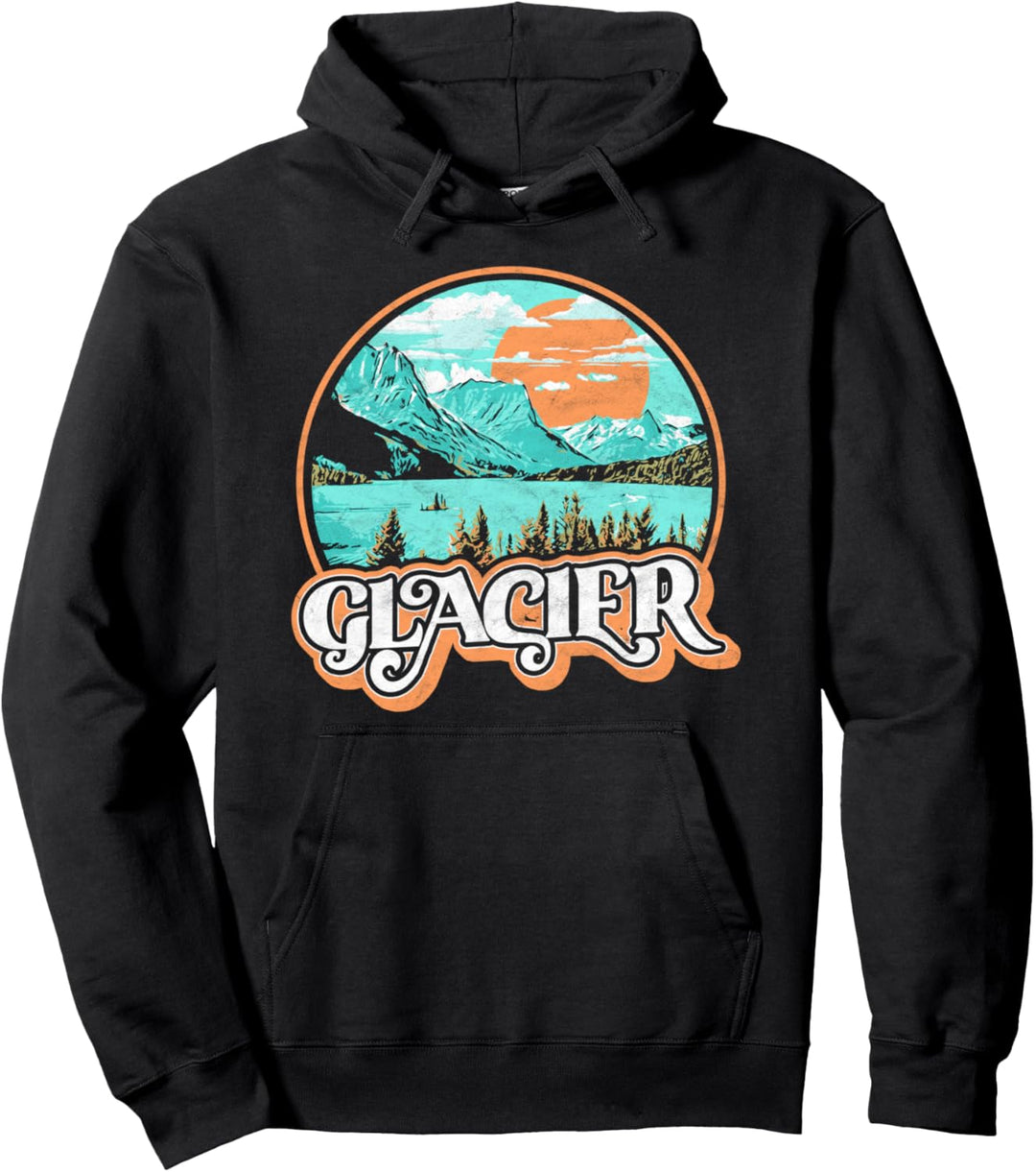 Glacier National Park Vintage Distressed Retro Sketch Pullover Hoodie