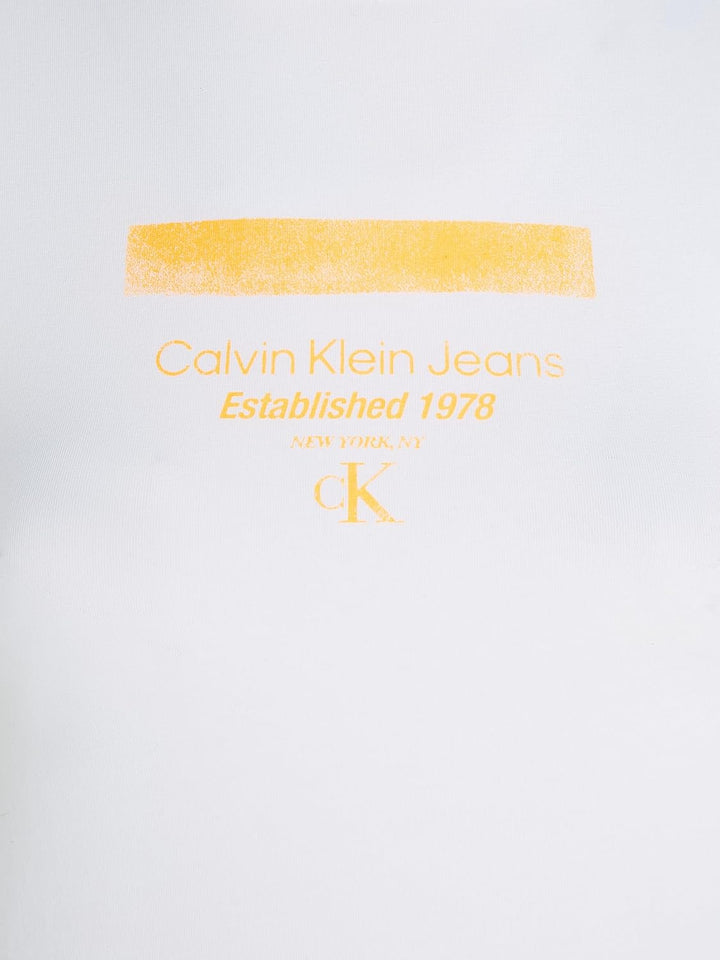 Calvin Klein Damen Stripe Logo Modern Straight Tee J20j222039 Kurzarm T-Shirts M Weiss (Bright White
