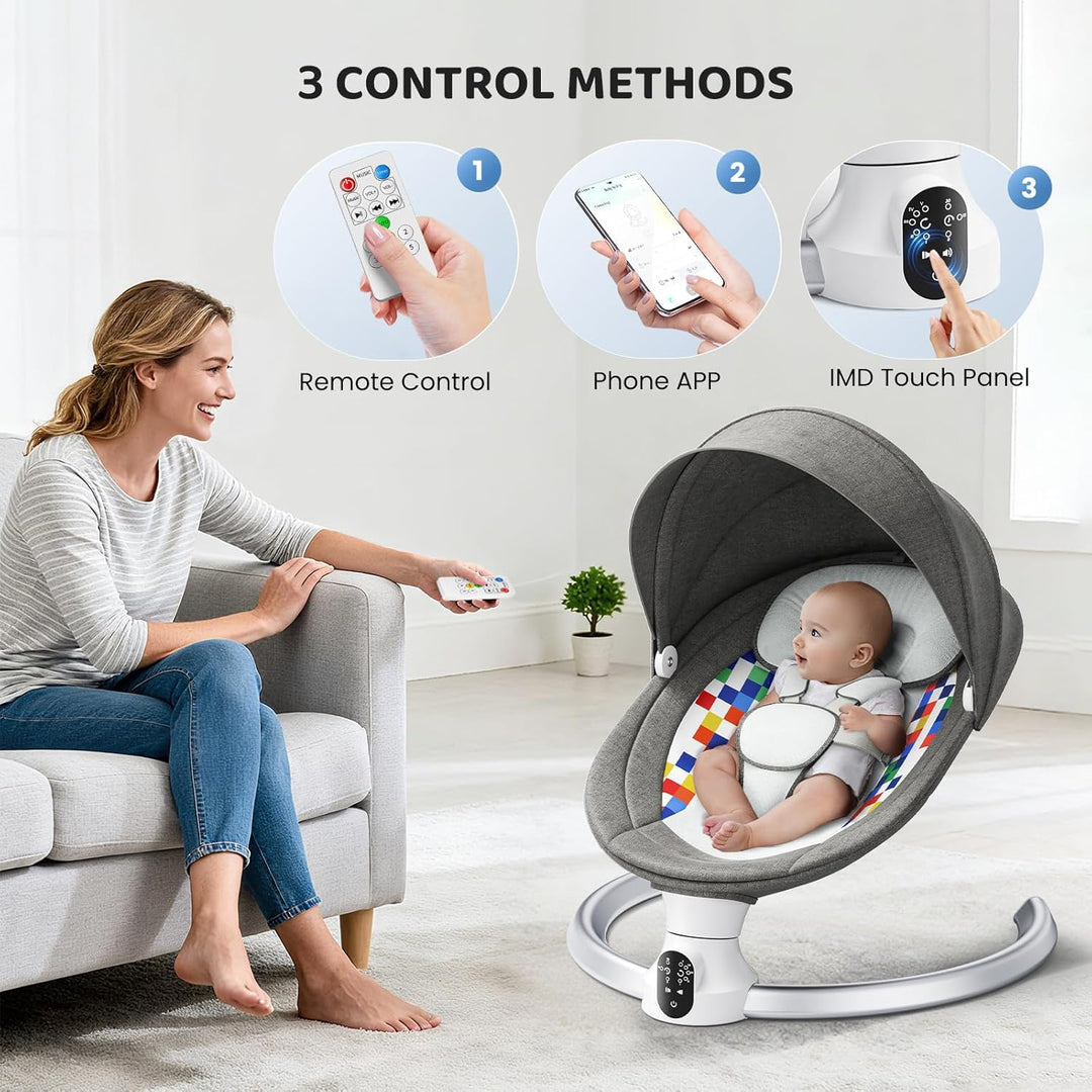 Bluetooth Elektrische Babyschaukel, Upgrade 5-Punkte Geschirr Elektrische Babywippe mit 5 Geschwindi