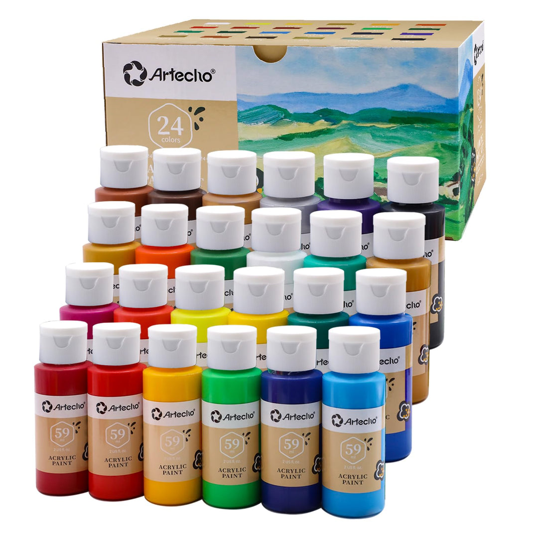 Artecho Acrylfarben Set 24x59 ml, Acrylic Paint Set, Wasserfest und Lichtecht, Schnell Trocknend, id
