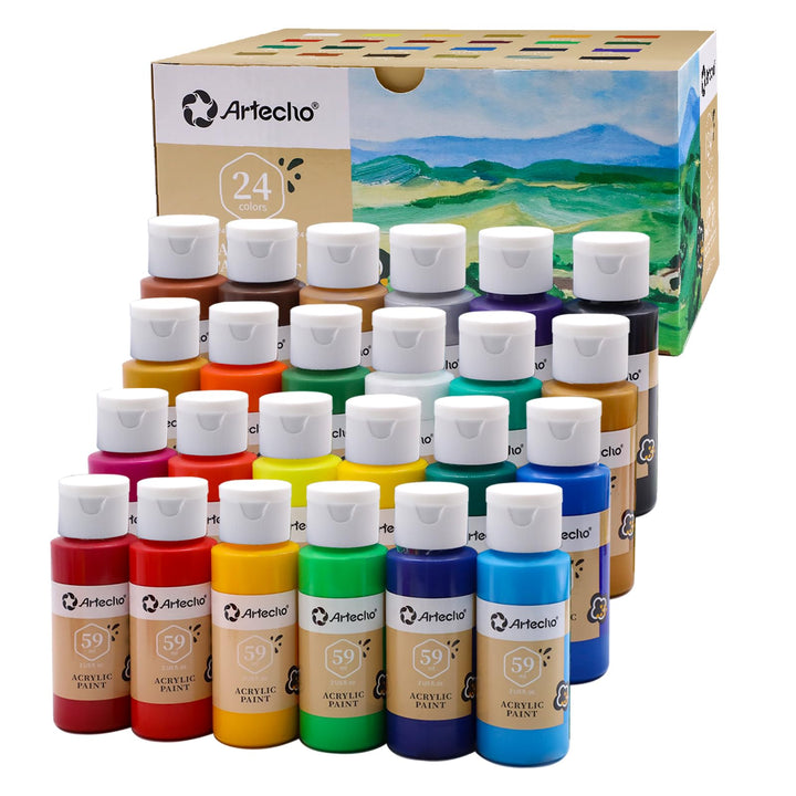 Artecho Acrylfarben Set 24x59 ml, Acrylic Paint Set, Wasserfest und Lichtecht, Schnell Trocknend, id