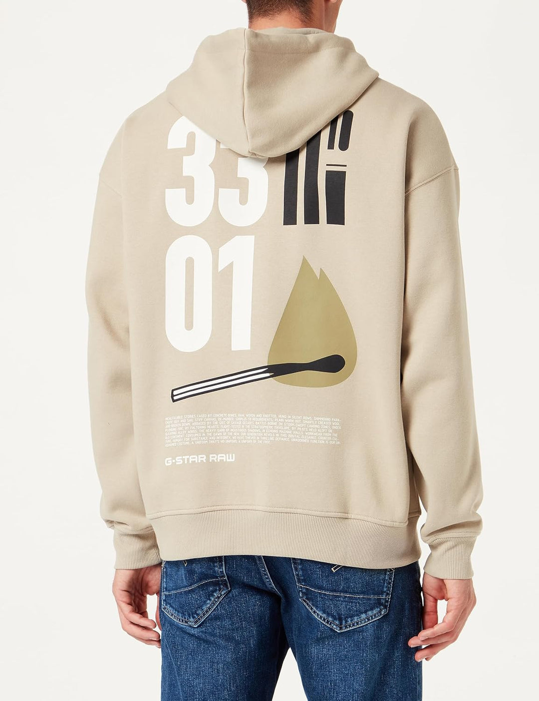 G-STAR Herren Back Graphic Match Loose Hoodie Hooded Sweatshirt M Beige (Spray Green D23824-a971-d60