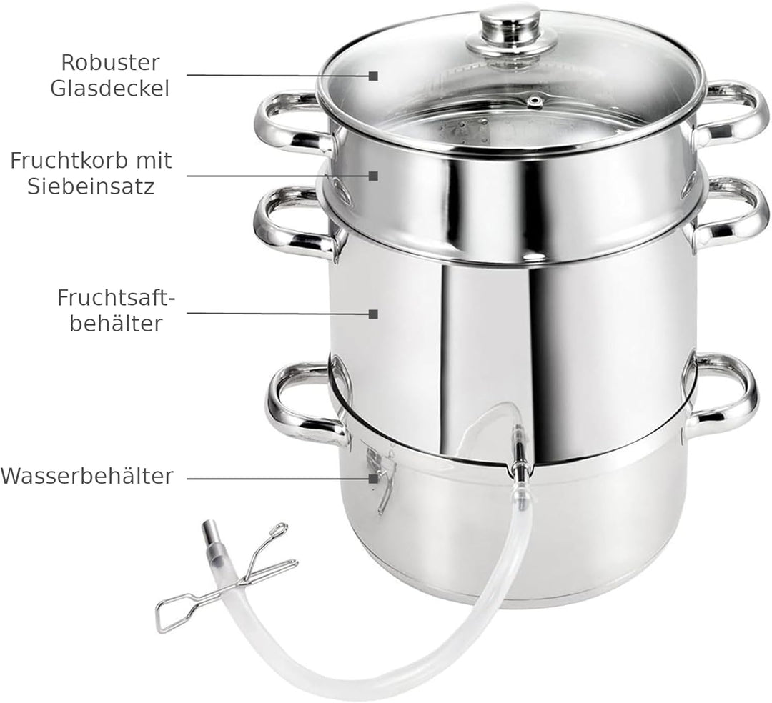 BURI Dampfentsafter aus Edelstahl 38x40cm Entsafter für Gemüse Kräuter Obst Säfte herstellen Küche Z