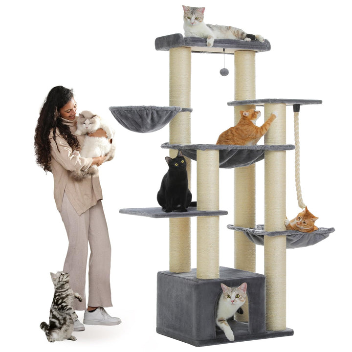 PAWZ Road Kratzbaum Grosse Katzen stabil mit Mehreren Ebenen, Hängematte,13 Sisalpfosten(φ11cm), Gro