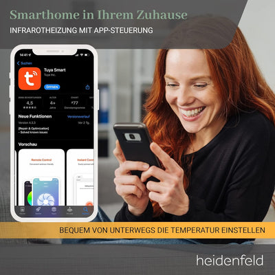 Heidenfeld Infrarotheizung HF-HP100-2 | 𝟭𝟬 𝐉𝐀𝐇𝐑𝐄 𝐆𝐀𝐑𝐀𝐍𝐓𝐈𝐄 - App Steuerung - 300-1000 Watt - Infrarot