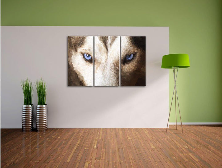 Pixxprint Husky mit eisblauen Augen als Leinwandbild/Grösse: 3 Teilig (120x80) cm/Wandbild/Kunstdruc