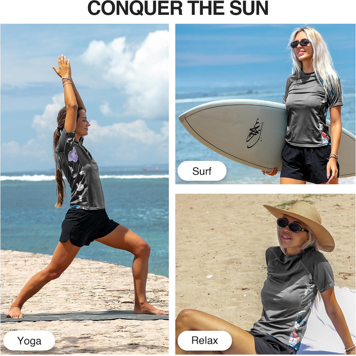 Kanu Surf Breeze Damen Rashguard & Workout Top mit LSF 50+, kurzärmelig M Darren Holzkohle, M Darren