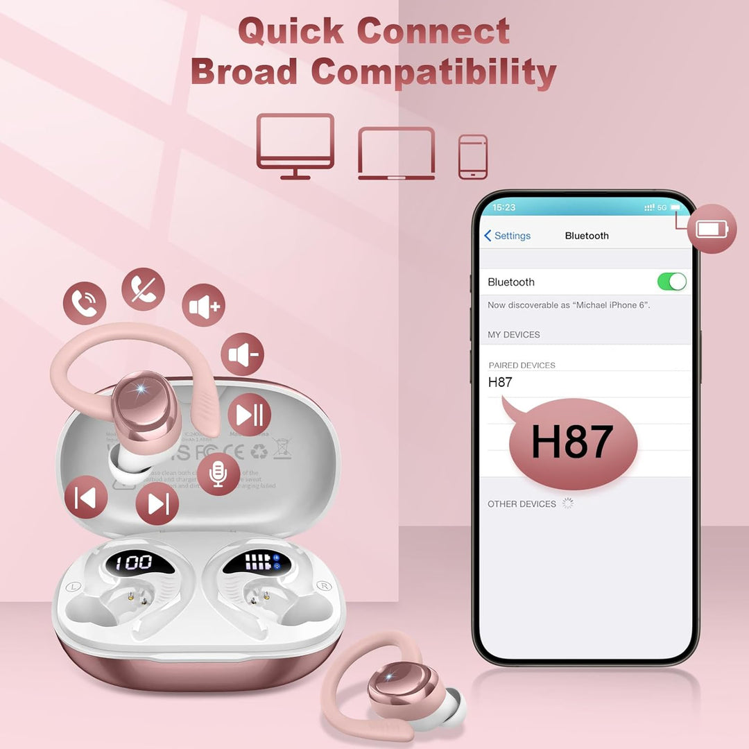 Bluetooth 5.4 Kopfhörer Sport, 2026 Neu 6D Stereo In Ear Kopfhörer Kabellos Bluetooth mit 4 ENC Mic/