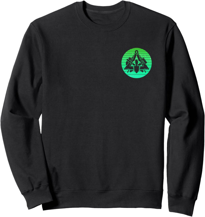Traditionelles Maurer Zunftzeichen Retro Stil Grün auf Brust Sweatshirt