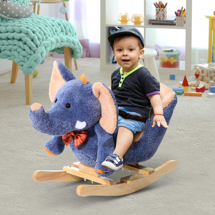 HOMCOM Schaukelpferd aus Holz Elefant für Kinder 60 x 33 x 45 cm Blau Elefant, Blau Elefant