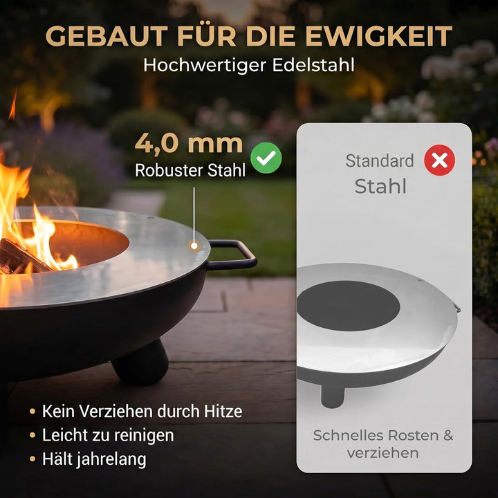 Feuerplatte Plancha Feuerring aus Edelstahl 4mm, Grillplatte passend für Feuertonne 100 cm (Lieferun