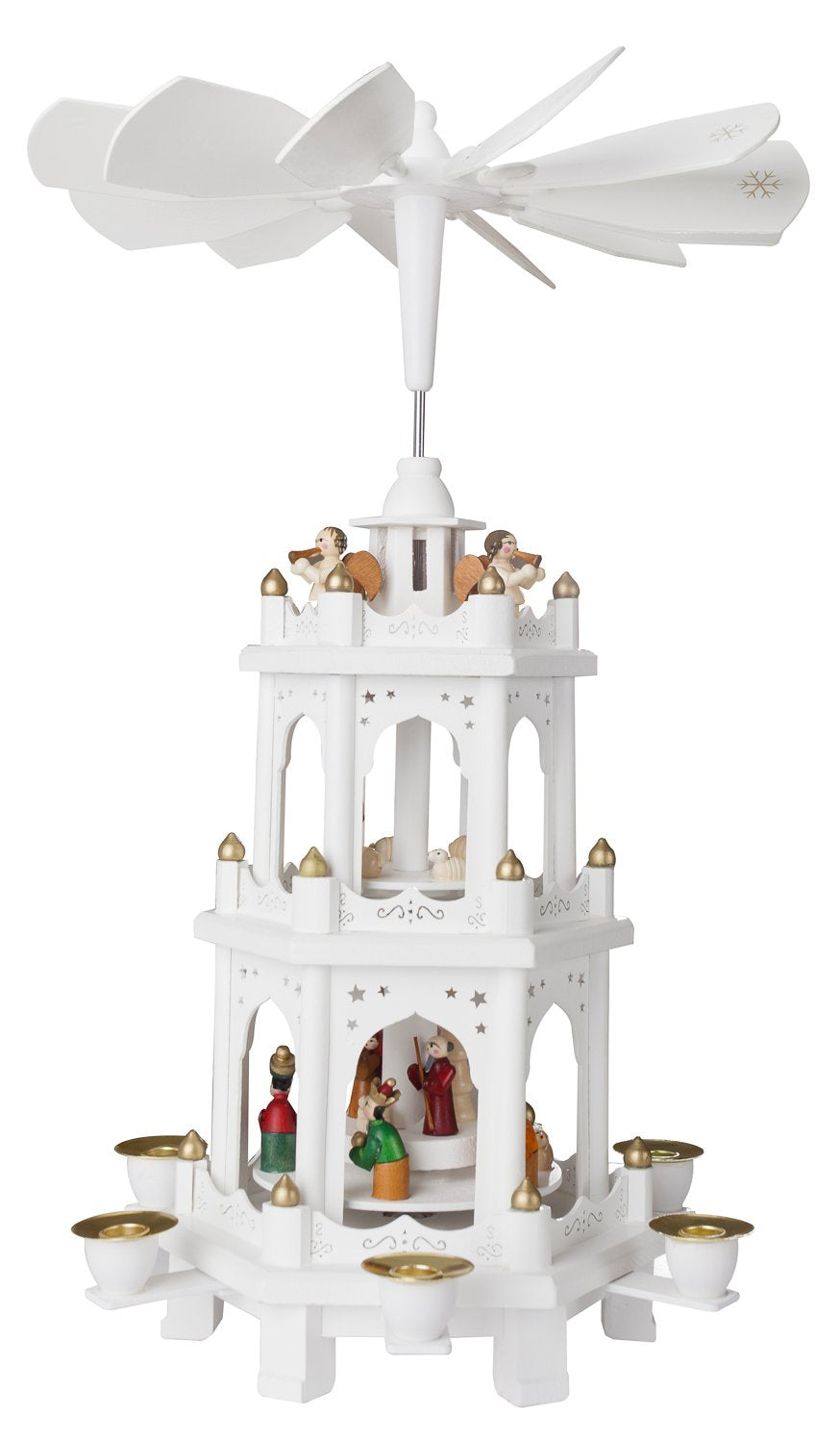 BRUBAKER Weihnachtspyramide Holzpyramide - Weiss - 3 Etagen - 45 cm Höhe - handbemalte Figuren Weiss