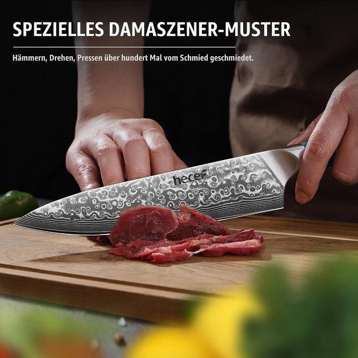 hecef Damastmesser, Kochmesser Profi Messer mit Ergonomischem Harzgriff, 67 Lagen Damast Küchenmesse