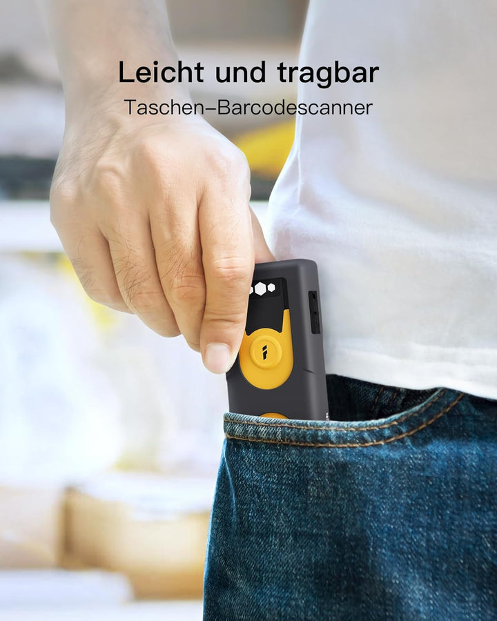 Inateck Mini Barcode Scanner Bluetooth 2D, QR Code Scanner, BCST-42 Gelb | Liest Barcodes von Bildsc