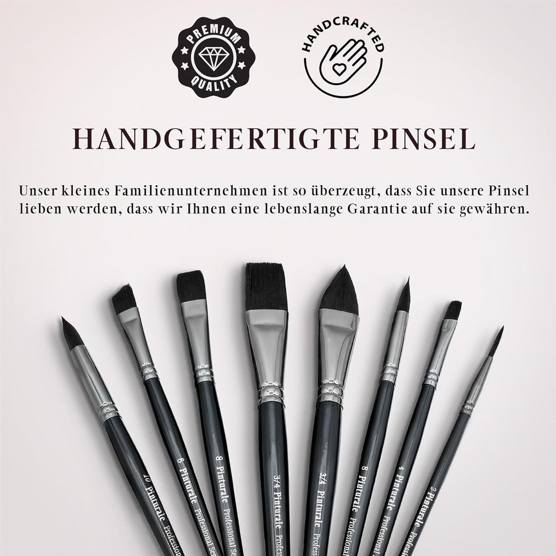 Pinturale Aquarellpinsel Set für Profis | Black Series | 8er Aquarell Pinselset | Hohe Absorption un
