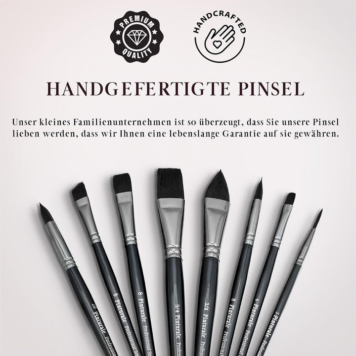 Pinturale Aquarellpinsel Set für Profis | Black Series | 8er Aquarell Pinselset | Hohe Absorption un