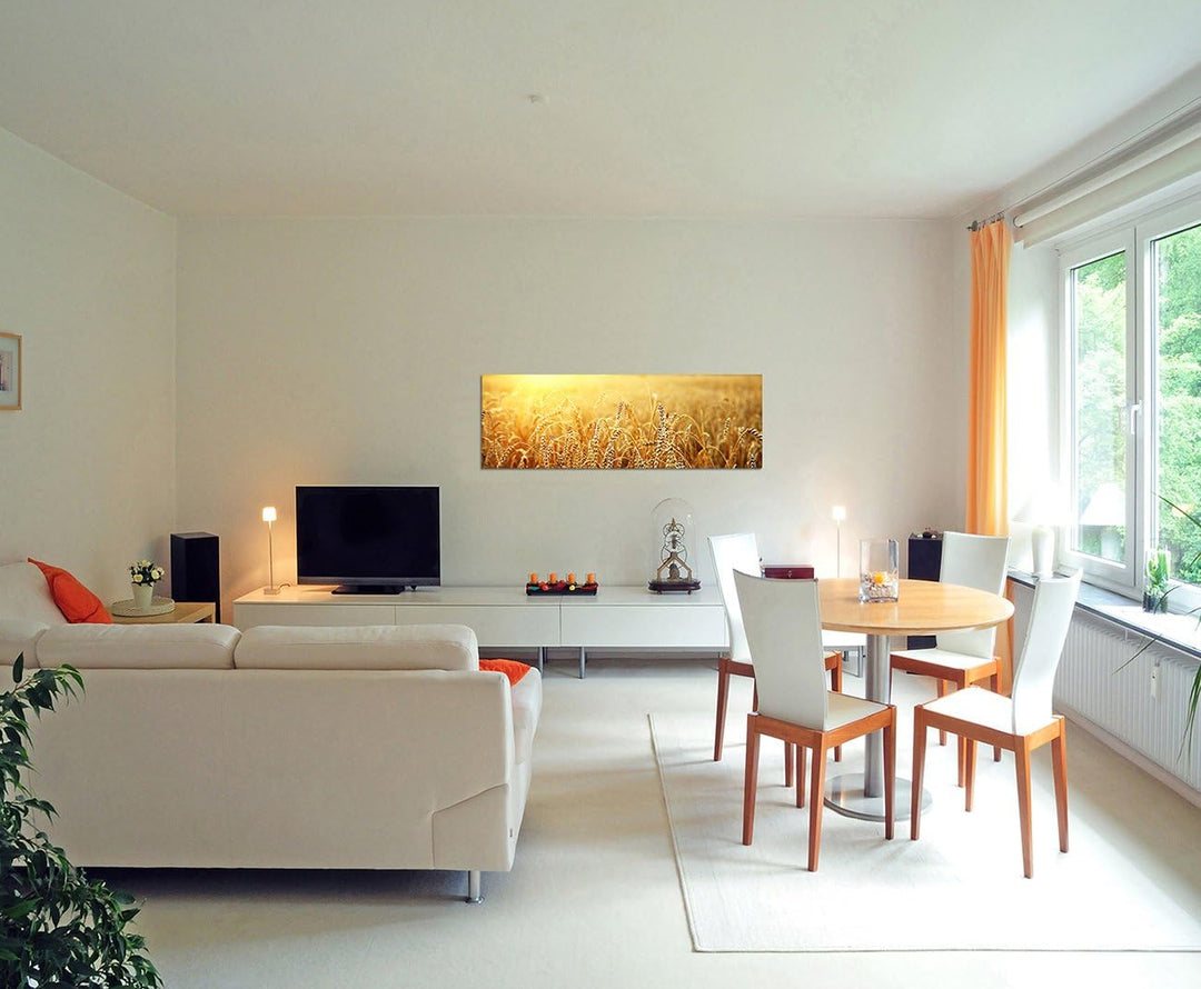 Paul Sinus Art Panoramabild auf Leinwand und Keilrahmen 150x50cm Kornfeld Herbst Sonnenuntergang