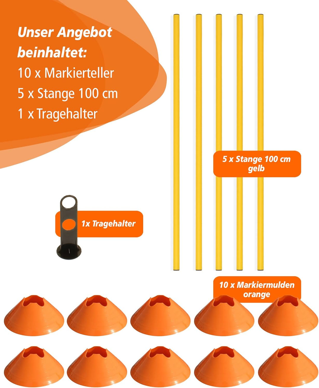 Cavaletti Mini-Hürden 5er Set – Mulden Orange & Stangen Gelb – sichere Trainingshürden für Hunde – A