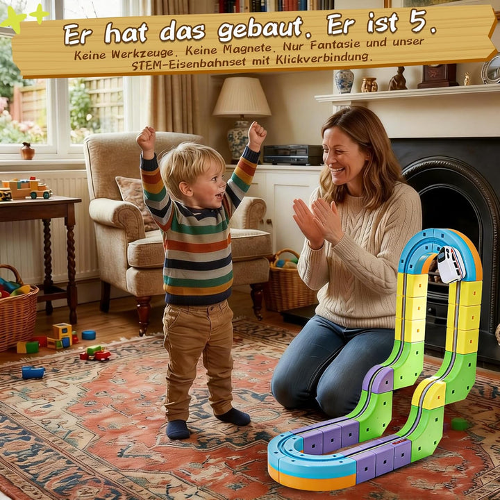 Cubix 3D Zug Set - Cube Track elektrische Kindereisenbahn mit Magic Rail System, STEM Spielzeugzug f