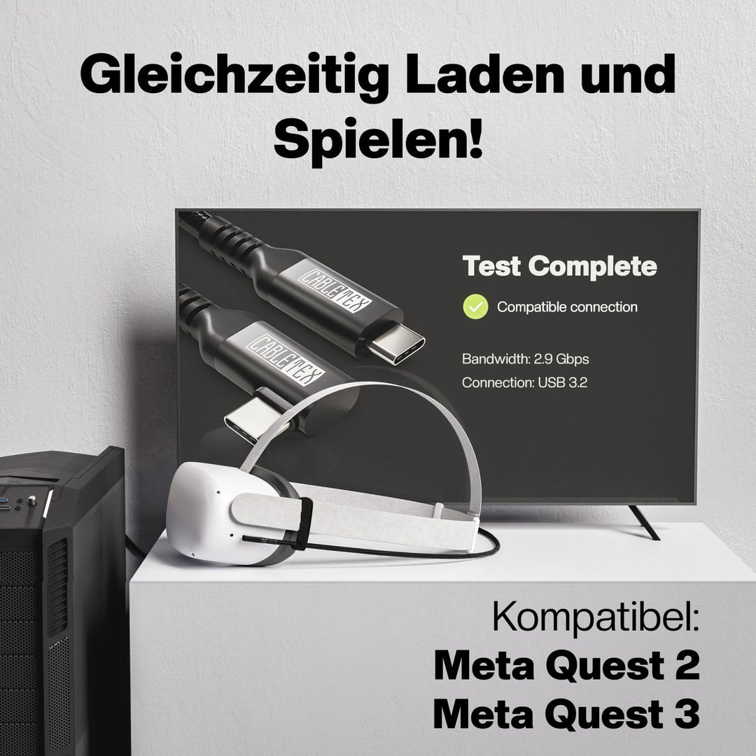 CABLETEX 5m Link Kabel kompatibel mit Meta Quest 3, Oculus Quest 2, PICO 4, PSVR2, USB 3.2, USB C -