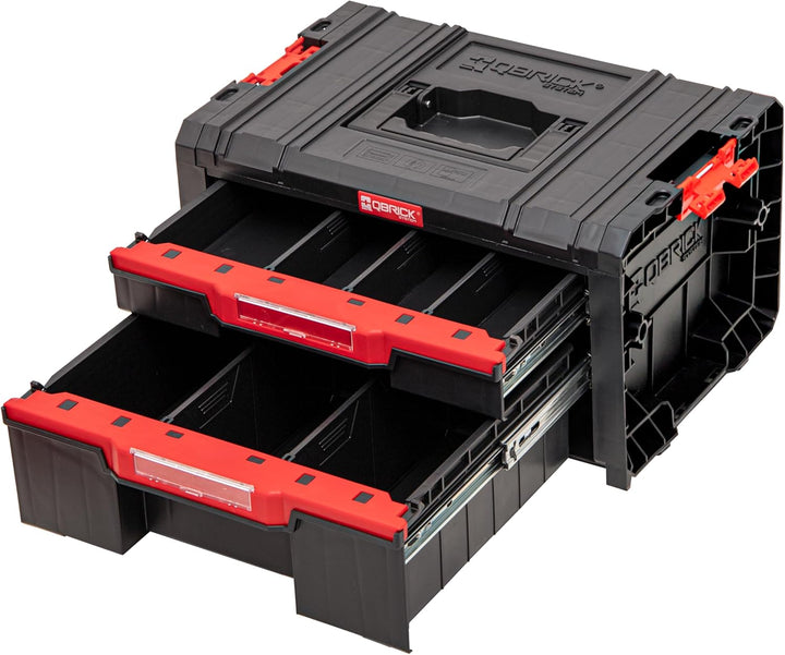 Qbrick System Werkzeugkoffer Werkzeugkasten Leer Werkzeugkiste PRO Drawer 2 Toolbox 2.0 Basic Schwar