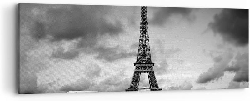 Panorama Bilder auf Leinwand Auto Eiffle Paris Stadt Leinwandbild 90x30cm Wandbilder Dekoration Wohn