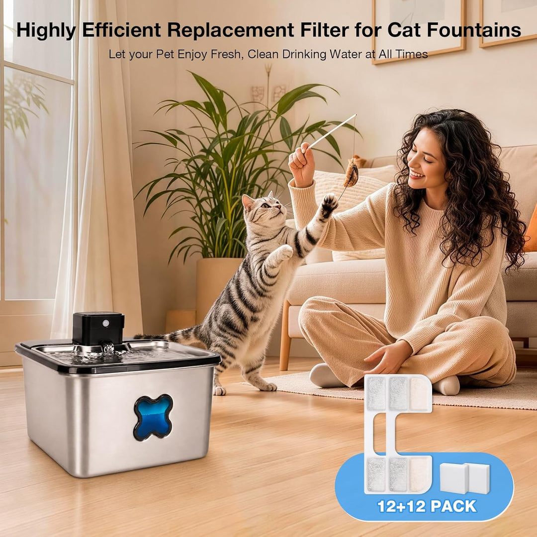 Katzenbrunnen Filter für 3.2L Katzenbrunnen Edelstahl, 12 Stück Ersatzfilter für FEENEEDY FN-W17 Tri
