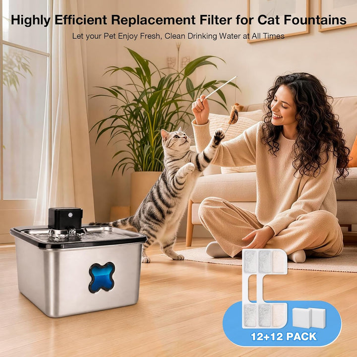 Katzenbrunnen Filter für 3.2L Katzenbrunnen Edelstahl, 12 Stück Ersatzfilter für FEENEEDY FN-W17 Tri