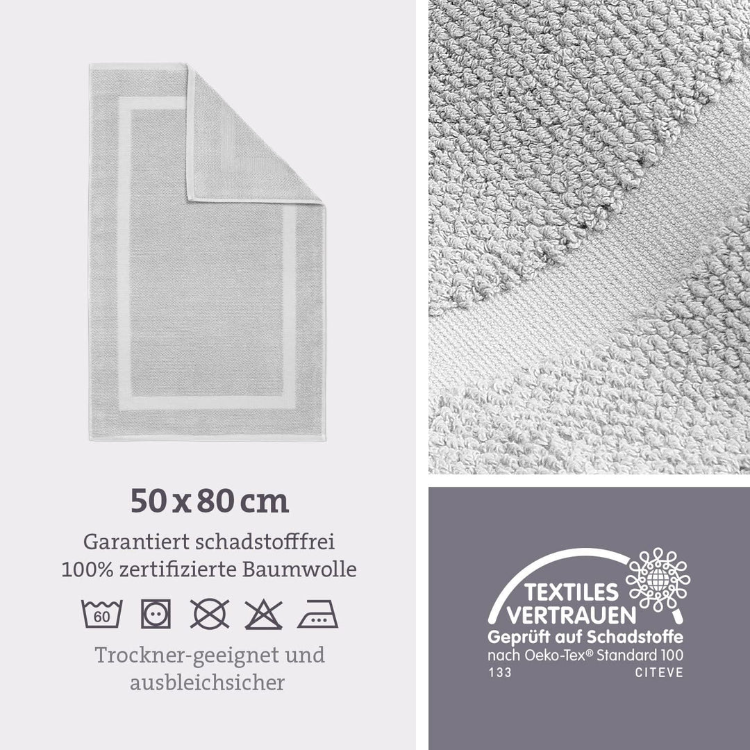 herzbach home Badvorleger 100% Baumwolle (Silbergrau, 50 x 80 cm 2er Pack) 50 x 80 cm (Rechteckig) 2