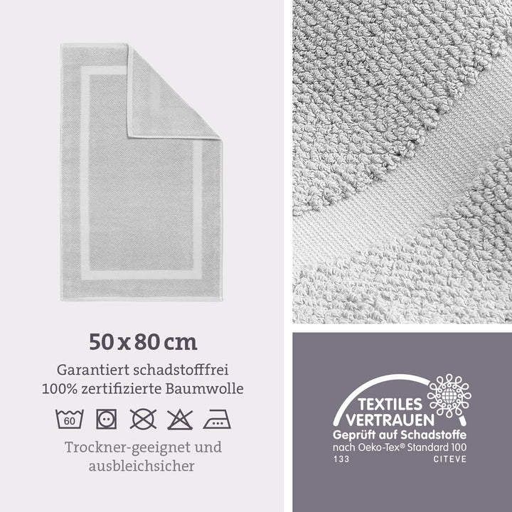 herzbach home Badvorleger 100% Baumwolle (Silbergrau, 50 x 80 cm 2er Pack) 50 x 80 cm (Rechteckig) 2