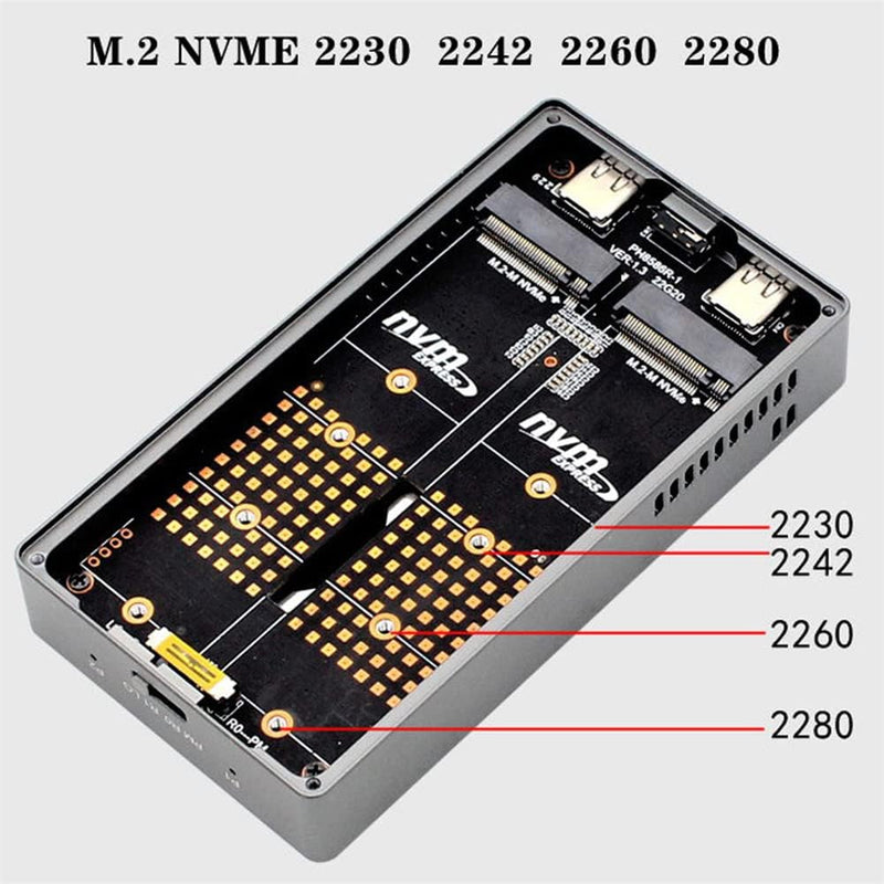 xiwai 20Gbps Dual NVME M.2 NGFF M-Key auf USB-C Typ-C Raid0 Raid1 JOBD Big Enclosure mit Lüfter Raid