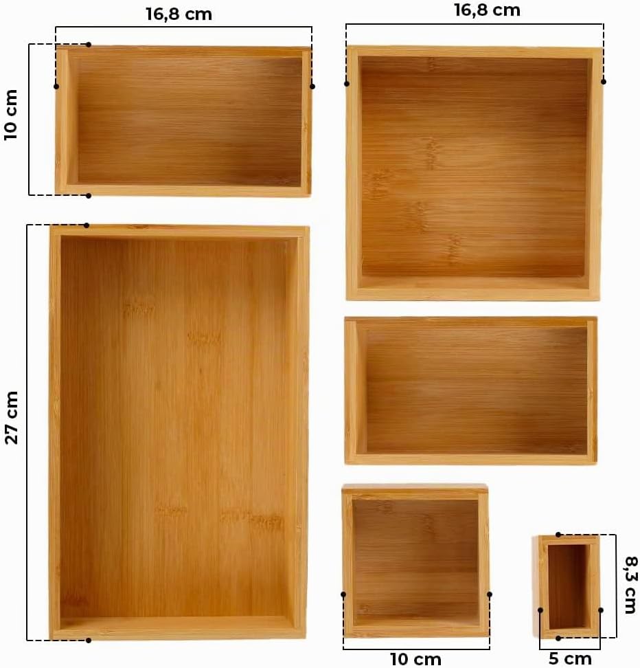 addhome Bambus Schubladen Organizer | 6 Schubladenboxen für vielseitige Anwendungsbereiche | praktis