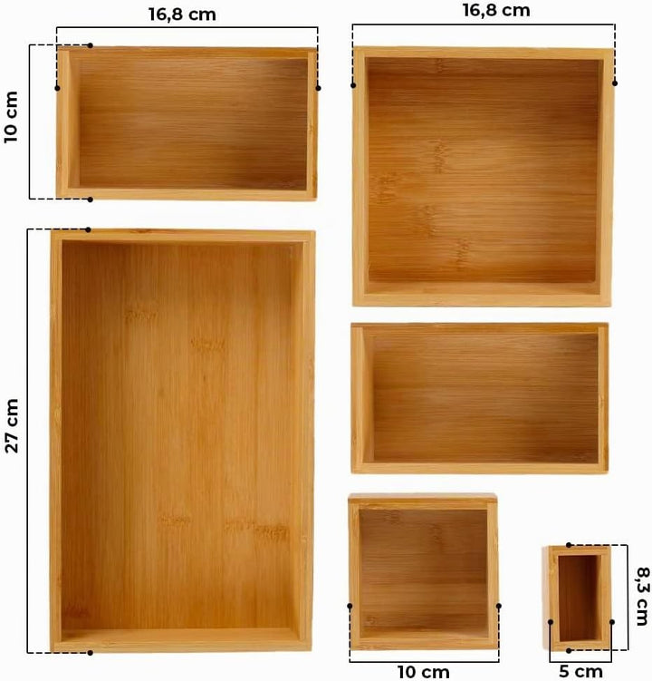 addhome Bambus Schubladen Organizer | 6 Schubladenboxen für vielseitige Anwendungsbereiche | praktis