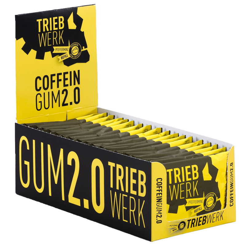TRIEBWERK Koffein Kaugummi, 50mg Koffein pro Gum, Pfefferminz-Geschmack, 180 Stück, Vitamin B12 (18x